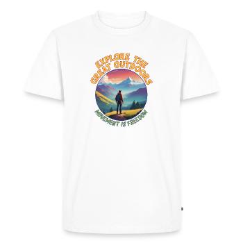 Explorez les grands espaces Le mouvement est la liberté - T-shirt Premium bio Homme - blanc - Devant - Nico (187cm)