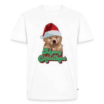 Cadeau de Noël Mignon Drôle de chien Chapeau de Père Noël Joyeux Noël - T-shirt Premium bio Homme - blanc - Devant - Nico (187cm)