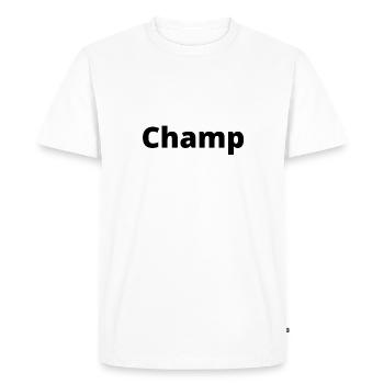 "Champ" design in thick black font - Men's Premium Organic T-Shirt - white - Front - Nico (187cm)