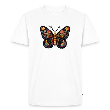 Colorful Butterfly in Embroidery Style – Boho Patc - Men's Premium Organic T-Shirt - white - Front - Nico (187cm)