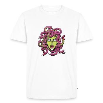 Medusa (P) by Yobeeno.com - Men's Premium Organic T-Shirt - white - Front - Nico (187cm)