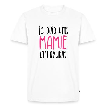 Mamie / Mamy / Grand Mere / Grand-Mère / Bébé - T-shirt Premium bio Homme - blanc - Devant - Nico (187cm)