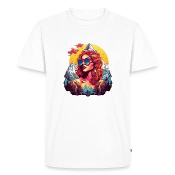Hiking Woman Mountain Shirt for Hiking in the Mountains - Men's Premium Organic T-Shirt - white - Front - Nico (187cm)