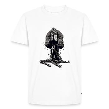 Prier les mains avec le chapelet - T-shirt Premium bio Homme - blanc - Devant - Nico (187cm)