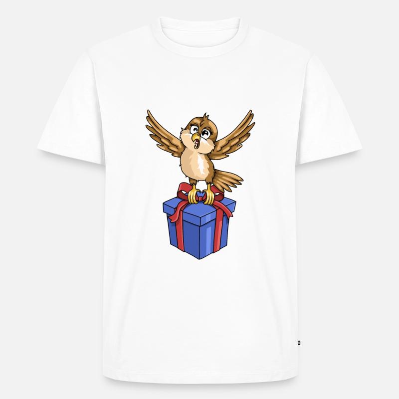 Lustiger Vogel mit Geschenk - Männer Premium Bio T-Shirt - Weiß