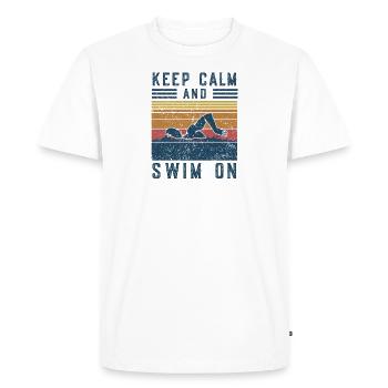 Vintage Keep Calm and Swim On Swimming Gift - Men's Premium Organic T-Shirt - white - Front - Nico (187cm)