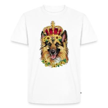 Proud German Shepherd with Crown and Sunflowers - Men's Premium Organic T-Shirt - white - Front - Nico (187cm)