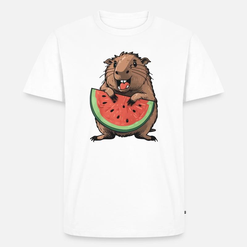 Capybara mangeant de la pastèque - T-shirt Premium bio Homme - blanc