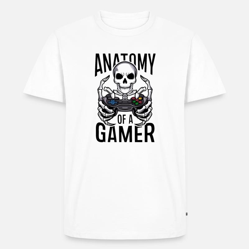 Gamer Skeleton mit Gamecontroller - Männer Premium Bio T-Shirt - Weiß