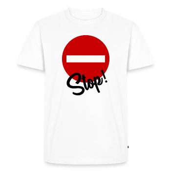 STOP. MESSAGE. CITATION. PANNEAU. PAPA. MOTO - T-shirt Premium bio Homme - blanc - Devant - Nico (187cm)