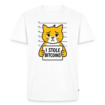 Funny Bitcoin Cat Digital Money - Men's Premium Organic T-Shirt - white - Front - Nico (187cm)