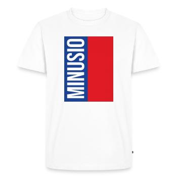 Minusio Typographie Verticale Bleu Rouge - T-shirt Premium bio Homme - blanc - Devant - Nico (187cm)