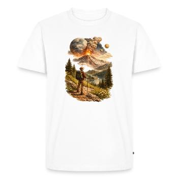 Des randonneurs devant un volcan en éruption et un monde étrange - T-shirt Premium bio Homme - blanc - Devant - Nico (187cm)