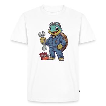 Héros mécanicien Tortue - T-shirt Premium bio Homme - blanc - Devant - Nico (187cm)