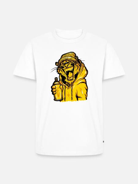 Tiger Graffiti Humor - Männer Premium Bio T-Shirt - Weiß