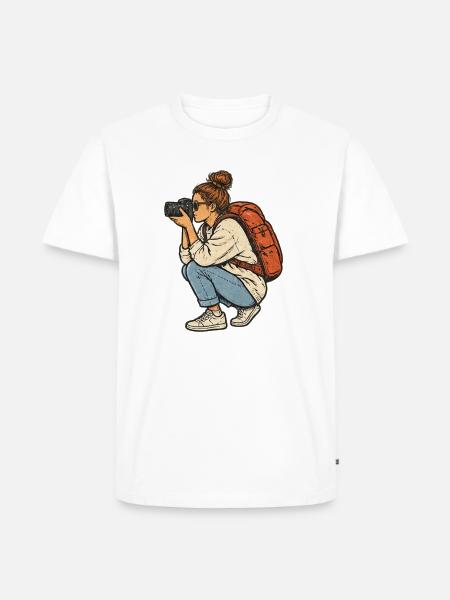 Reisefotografin mit Kamera - Männer Premium Bio T-Shirt - Weiß