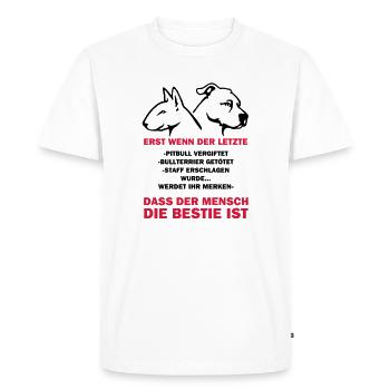 351 Der Mensch ist die Bestie - Männer Premium Bio T-Shirt - Weiß - Vorne - Nico (187cm)