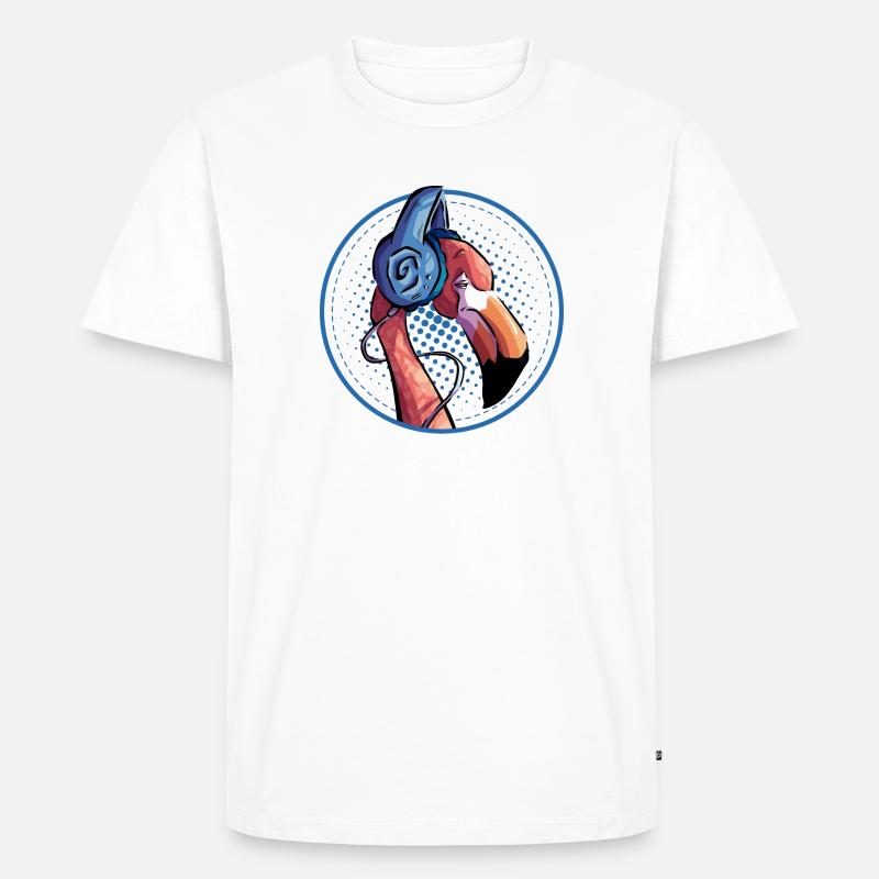 Flamingo mit Kopfhörer - Männer Premium Bio T-Shirt - Weiß