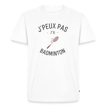 J'Peux pas j'ai Badminton - T-shirt Premium bio Homme - blanc - Devant - Nico (187cm)
