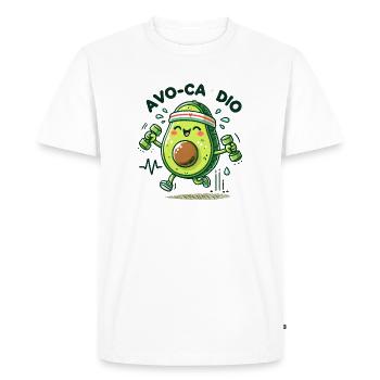 Funny Avocado Workout Cardio, Avocadio - Men's Premium Organic T-Shirt - white - Front - Nico (187cm)