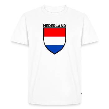 Nederland / Netherlands Flag Shield - T-shirt Premium bio Homme - blanc - Devant - Nico (187cm)