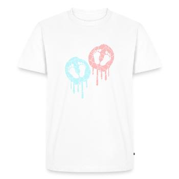 2 Twins Bébés Enceinte Ventre Empreinte Pieds - T-shirt Premium bio Homme - blanc - Devant - Nico (187cm)