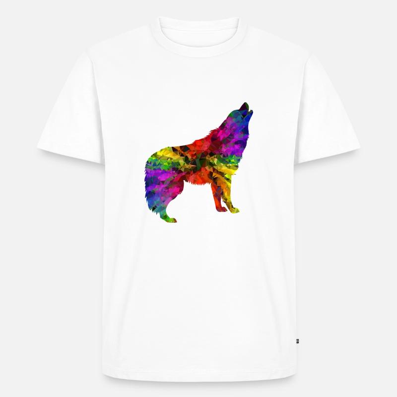 Regenbogen Wolf Edition 2 - Männer Premium Bio T-Shirt - Weiß