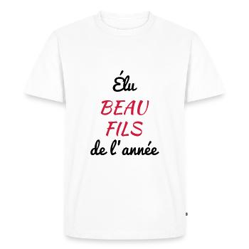 belle-fille / beau-fils / beau fils / belle fille - T-shirt Premium bio Homme - blanc - Devant - Nico (187cm)