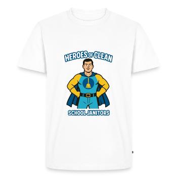 Concierge de super-héros – Héros de la propreté - T-shirt Premium bio Homme - blanc - Devant - Nico (187cm)