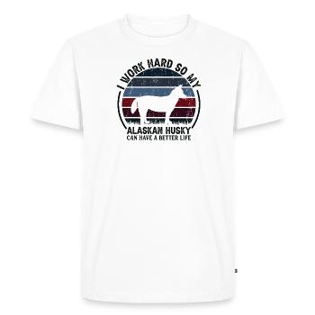 Work Hard - Retro Alaskan Husky - Men's Premium Organic T-Shirt - white - Front - Nico (187cm)
