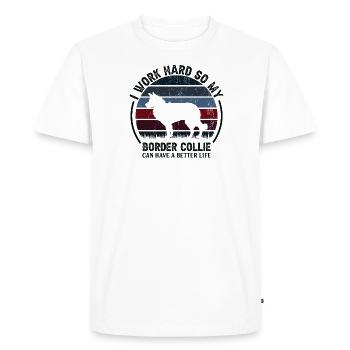 Travaillez dur - Retro Border Collie - T-shirt Premium bio Homme - blanc - Devant - Nico (187cm)