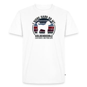 Work Hard Work - Retro Goldendoodle - Men's Premium Organic T-Shirt - white - Front - Nico (187cm)