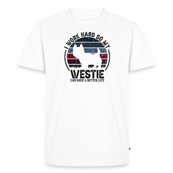 Work Hard - Retro Westie - Men's Premium Organic T-Shirt - white - Front - Nico (187cm)