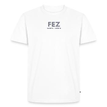 Coordonnées de la ville du Maroc - Fès - T-shirt Premium bio Homme - blanc - Devant - Nico (187cm)