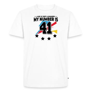 L’âge n’est qu’un chiffre – 41e anniversaire - T-shirt Premium bio Homme - blanc - Devant - Nico (187cm)