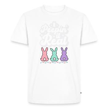 Easter Bunnies Fun peepin it real colorful Easter eggs - Men's Premium Organic T-Shirt - white - Front - Nico (187cm)