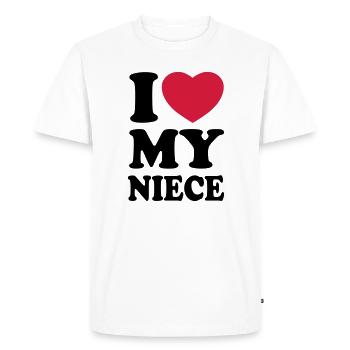 I love my niece - J'aime ma nièce - T-shirt Premium bio Homme - blanc - Devant - Nico (187cm)