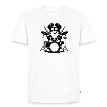 Cool Bernese Mountain Dog Drummer - Men's Premium Organic T-Shirt - white - Front - Nico (187cm)