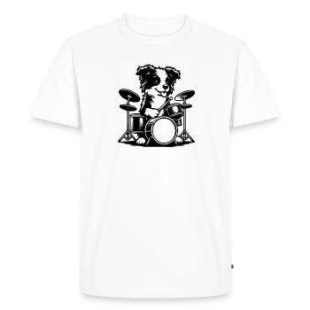 Border Collie Drummer Design - Men's Premium Organic T-Shirt - white - Front - Nico (187cm)