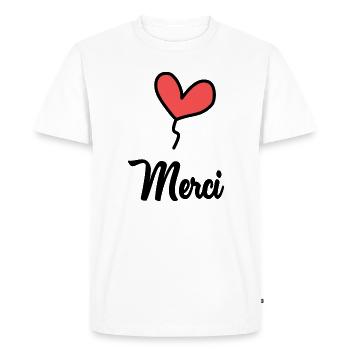 MAÎTRESSE. MAITRE. MERCI. MERCI MAÎTRESSE - T-shirt Premium bio Homme - blanc - Devant - Nico (187cm)