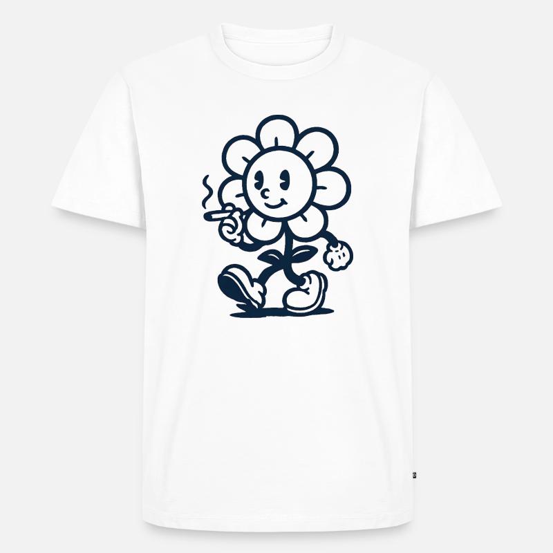 Retro Blumen Maskottchen mit Zigarette Zeichnung - Männer Premium Bio T-Shirt - Weiß