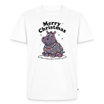Hippopotamus Christmas Africa Zoo Joyeux Noël - T-shirt Premium bio Homme - blanc - Devant - Nico (187cm)