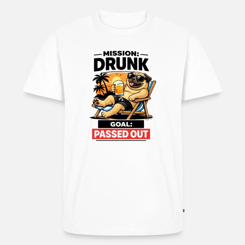 Sunset Pug Loungeing Beer Tee - Männer Premium Bio T-Shirt - Weiß