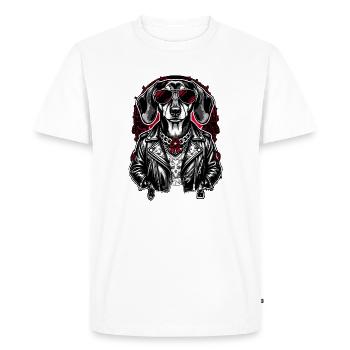 Rock Dachshund Tattoo Style – Bold Streetwear - Men's Premium Organic T-Shirt - white - Front - Nico (187cm)