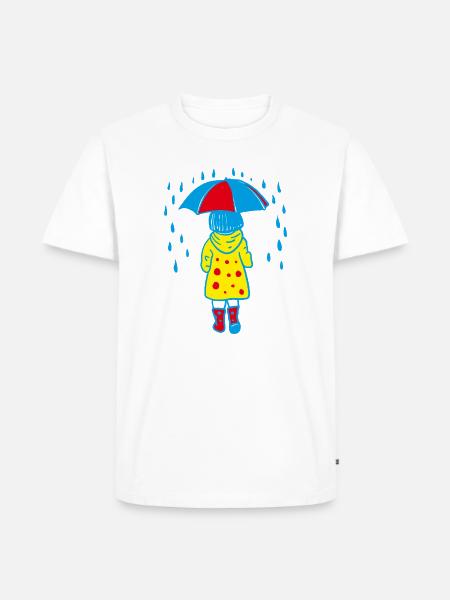 Kind mit Regenschirm im Regen - Männer Premium Bio T-Shirt - Weiß