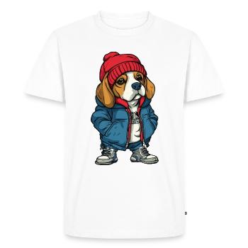 Beagle chien mode hiver - T-shirt Premium bio Homme - blanc - Devant - Nico (187cm)
