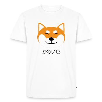 shiba mignon souriant et écriture japonaise Kawaii - T-shirt Premium bio Homme - blanc - Devant - Nico (187cm)