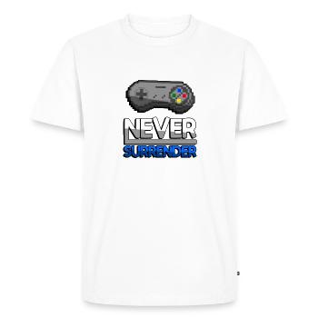 NEVER SURRENDER (Blue) + SNES Controller - Gaming - Men's Premium Organic T-Shirt - white - Front - Nico (187cm)