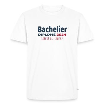 Bachelier 2024 - Cadeau Humour Baccalauréat 2024 - T-shirt Premium bio Homme - blanc - Devant - Nico (187cm)