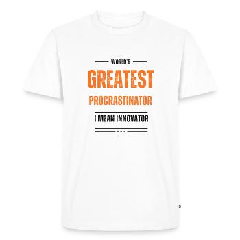 Le génie de la procrastination - T-shirt Premium bio Homme - blanc - Devant - Nico (187cm)